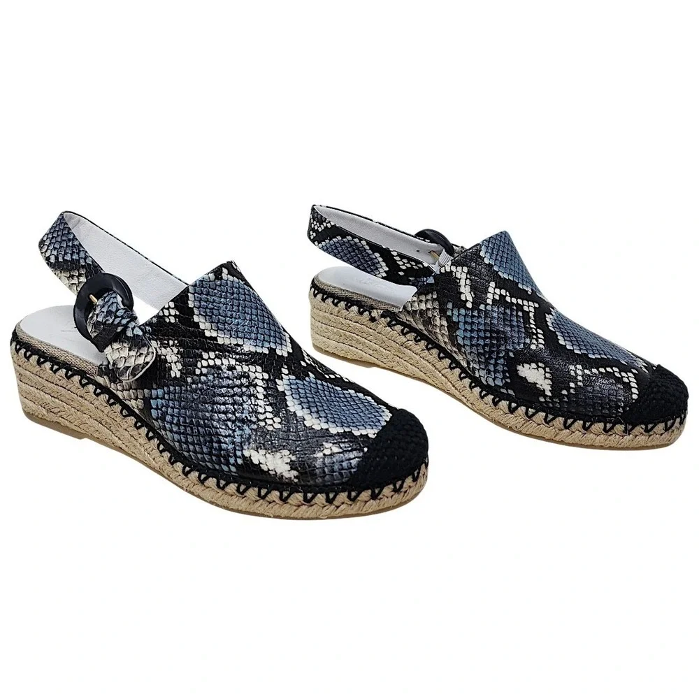 Vince Glyn Espadrille Wedge‎ Sandals 6 Wom Slingback Blue Snake Skin Leather NEW